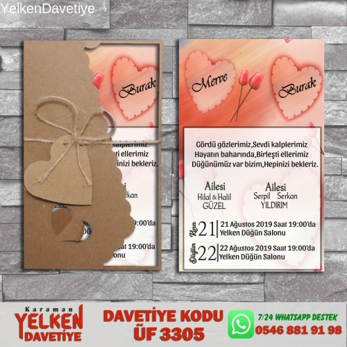 1000 Adet Flower Kraft Zarflı Davetiye Modeli