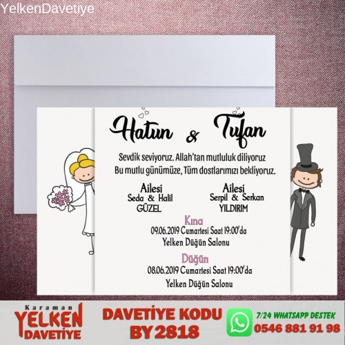 1000 Adet Beyaz Zarflı Davetiye Modeli