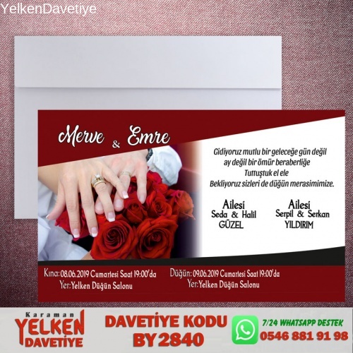 1000 Adet Beyaz Zarflı Davetiye Modeli