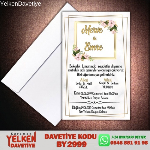 1000 Adet Beyaz Zarflı Davetiye Modeli