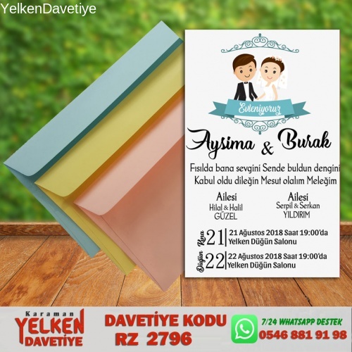 1000 Adet Renkli Zarflı Davetiye Modeli