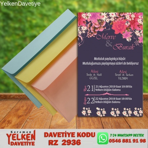 1000 Adet Renkli Zarflı Davetiye Modeli