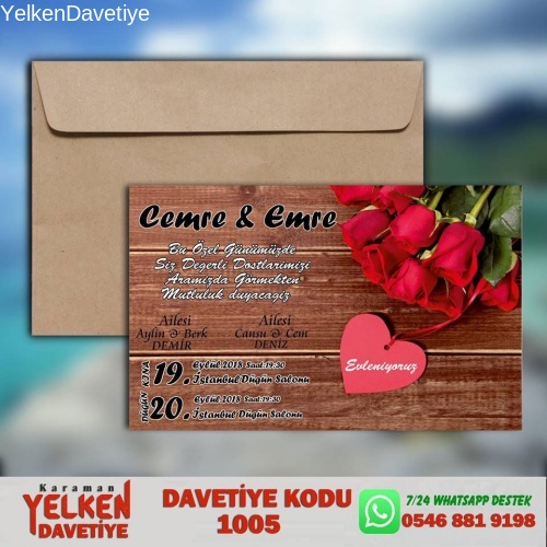 1000 Adet Çaycuma Zarflı Davetiye Modeli