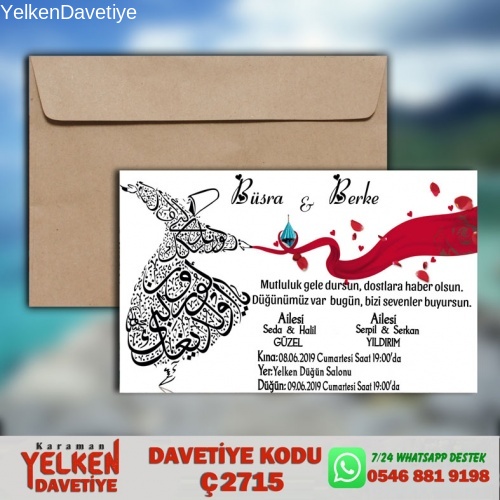 1000 Adet Çaycuma Zarflı Davetiye Modeli