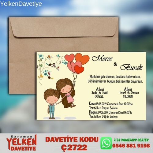 1000 Adet Çaycuma Zarflı Davetiye Modeli