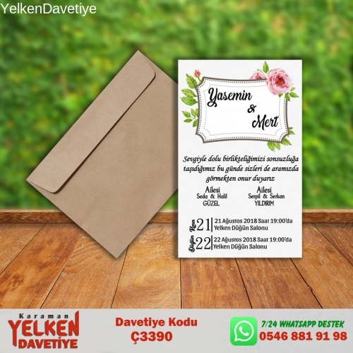 1000 Adet Çaycuma Zarflı Davetiye Modeli