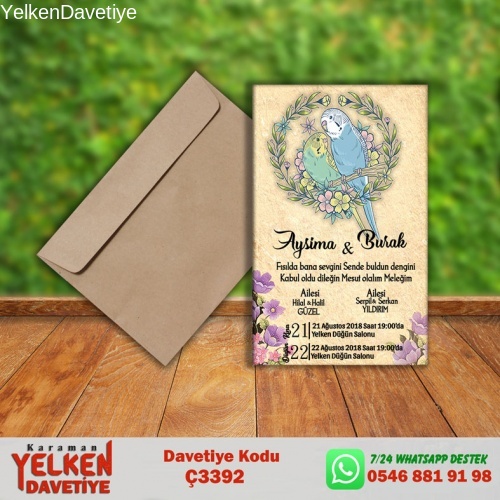 1000 Adet Çaycuma Zarflı Davetiye Modeli