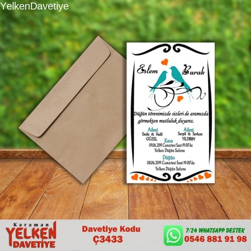 1000 Adet Çaycuma Zarflı Davetiye Modeli