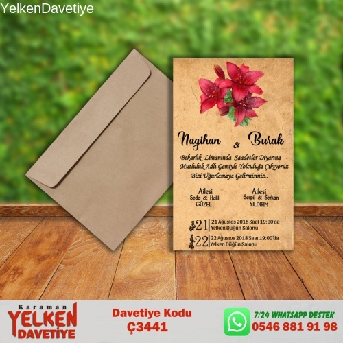 1000 Adet Çaycuma Zarflı Davetiye Modeli