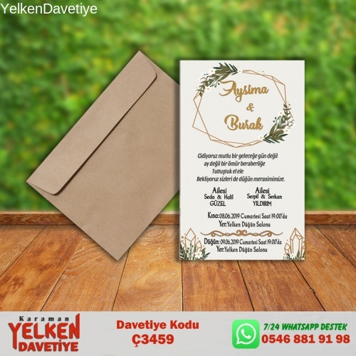 1000 Adet Çaycuma Zarflı Davetiye Modeli