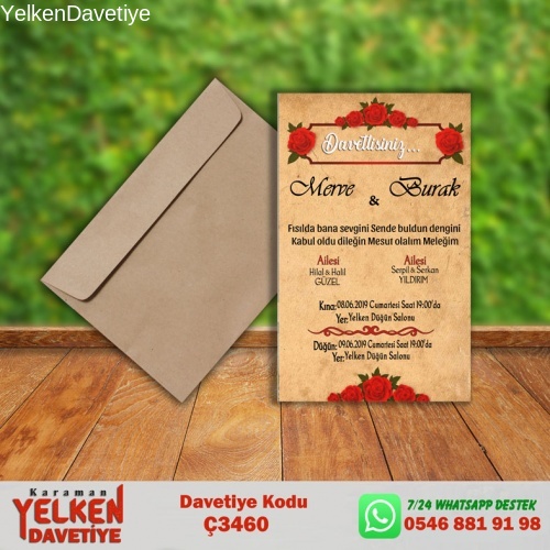 1000 Adet Çaycuma Zarflı Davetiye Modeli