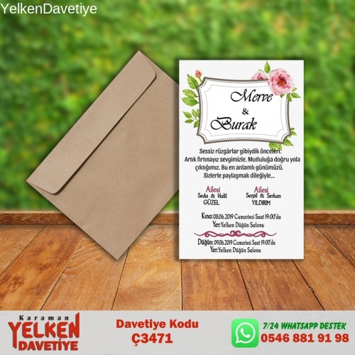 1000 Adet Çaycuma Zarflı Davetiye Modeli