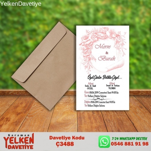 1000 Adet Çaycuma Zarflı Davetiye Modeli