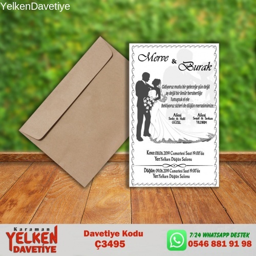 1000 Adet Çaycuma Zarflı Davetiye Modeli