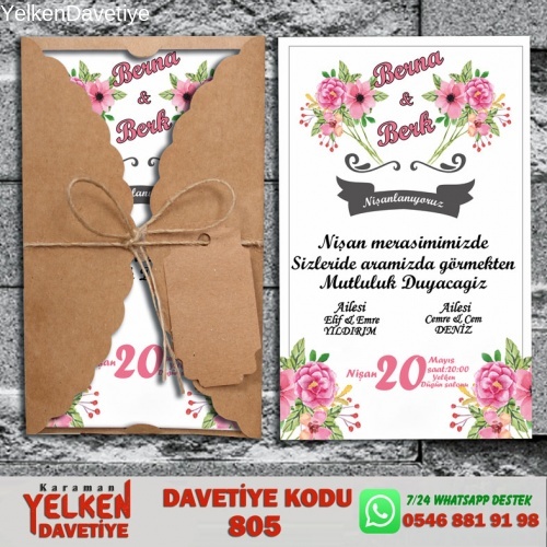 1000 Adet Burgu Kraft Zarflı Davetiye Modeli