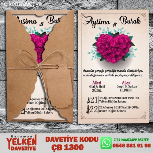 1000 Adet Burgu Kraft Zarflı Davetiye Modeli