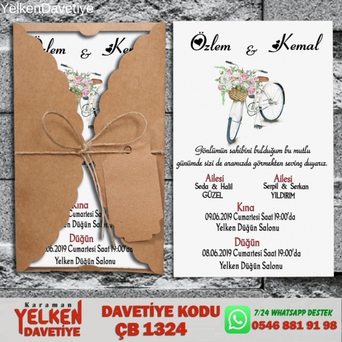 1000 Adet Burgu Kraft Zarflı Davetiye Modeli