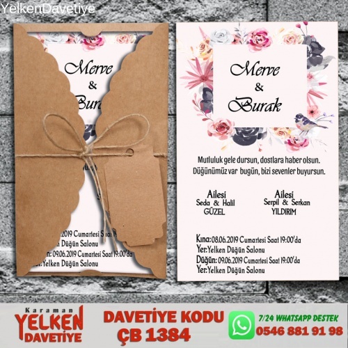1000 Adet Burgu Kraft Zarflı Davetiye Modeli