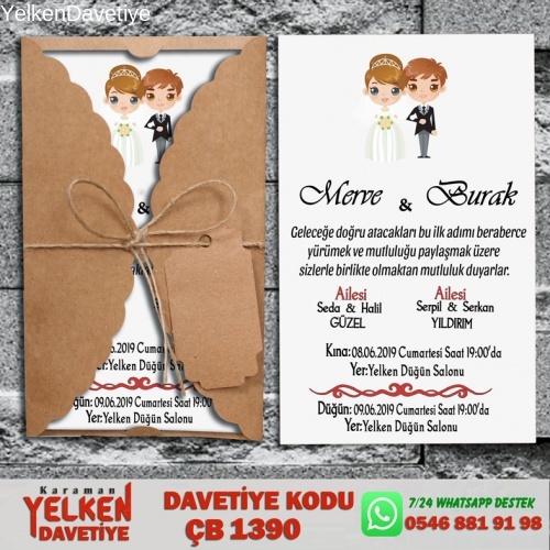 1000 Adet Burgu Kraft Zarflı Davetiye Modeli