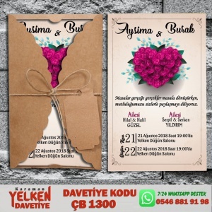 1000 Adet Burgu Kraft Zarflı Davetiye Modeli