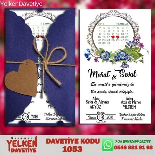 1000 Adet Lacivert Burgu Davetiye Modeli