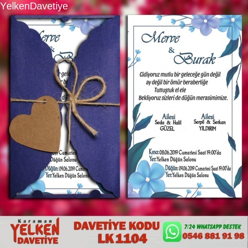 1000 Adet Lacivert Burgu Davetiye Modeli