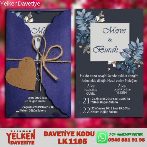 1000 Adet Lacivert Burgu Davetiye Modeli