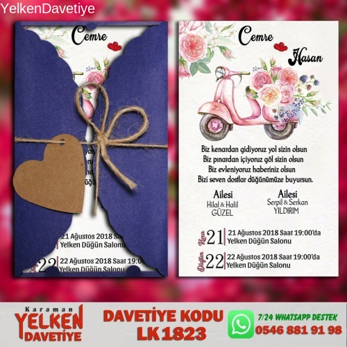 1000 Adet Lacivert Burgu Davetiye Modeli