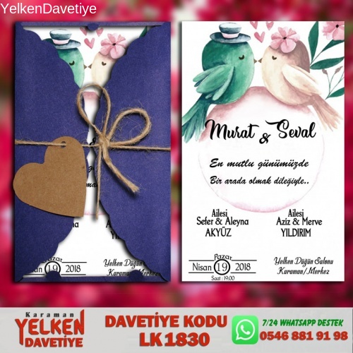 1000 Adet Lacivert Burgu Davetiye Modeli