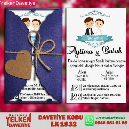 1000 Adet Lacivert Burgu Davetiye Modeli
