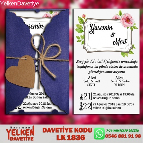 1000 Adet Lacivert Burgu Davetiye Modeli