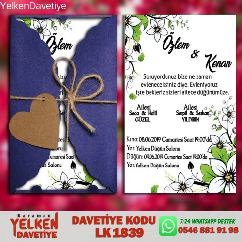 1000 Adet Lacivert Burgu Davetiye Modeli