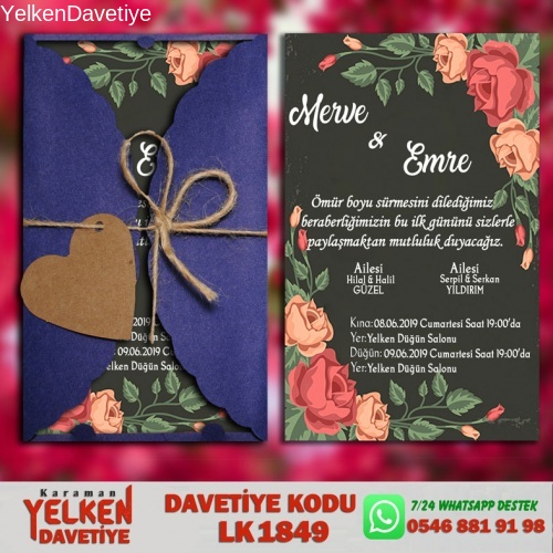 1000 Adet Lacivert Burgu Davetiye Modeli