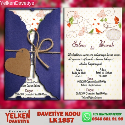 1000 Adet Lacivert Burgu Davetiye Modeli
