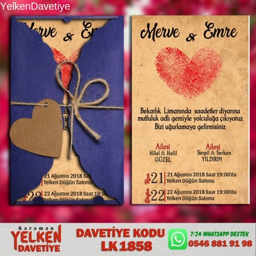 1000 Adet Lacivert Burgu Davetiye Modeli