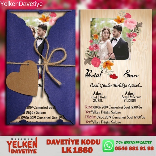 1000 Adet Lacivert Burgu Davetiye Modeli