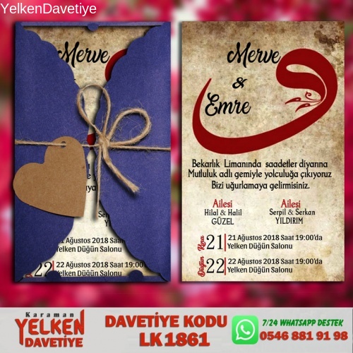 1000 Adet Lacivert Burgu Davetiye Modeli