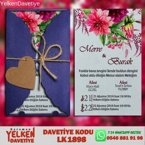 1000 Adet Lacivert Burgu Davetiye Modeli