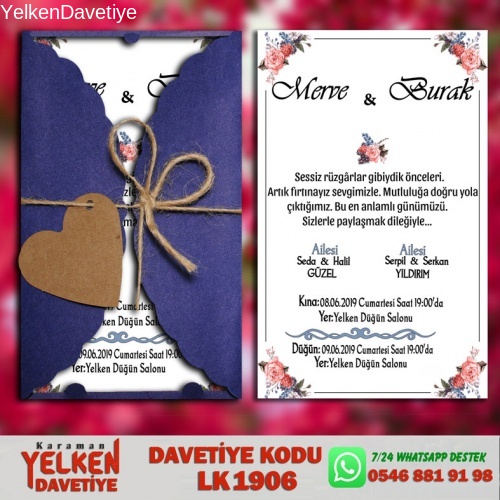 1000 Adet Lacivert Burgu Davetiye Modeli