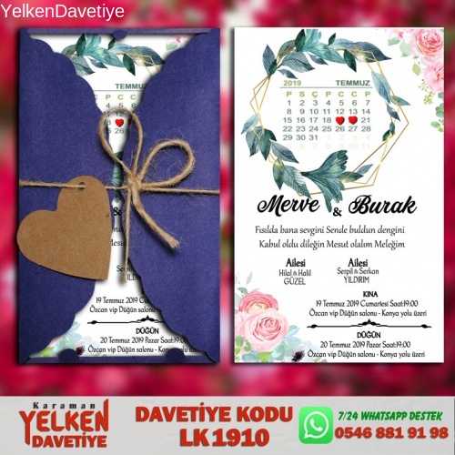 1000 Adet Lacivert Burgu Davetiye Modeli