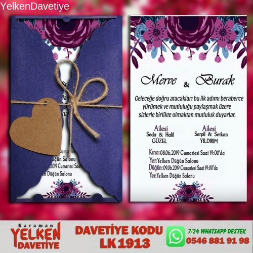 1000 Adet Lacivert Burgu Davetiye Modeli