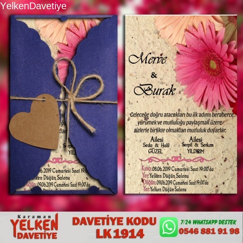 1000 Adet Lacivert Burgu Davetiye Modeli
