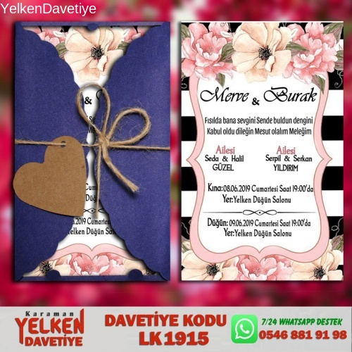 1000 Adet Lacivert Burgu Davetiye Modeli