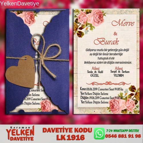 1000 Adet Lacivert Burgu Davetiye Modeli