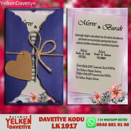 1000 Adet Lacivert Burgu Davetiye Modeli
