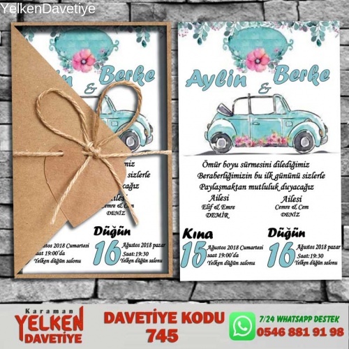1000 Adet Üçgen Kraft Zarflı Davetiye Modeli