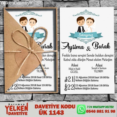 1000 Adet Üçgen Kraft Zarflı Davetiye Modeli