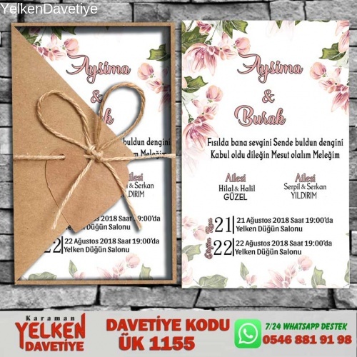 1000 Adet Üçgen Kraft Zarflı Davetiye Modeli