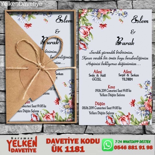 1000 Adet Üçgen Kraft Zarflı Davetiye Modeli