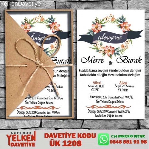 1000 Adet Üçgen Kraft Zarflı Davetiye Modeli